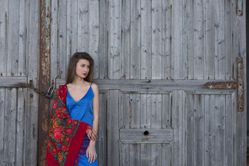 Beautiful girl in blue dress