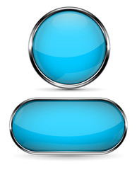 Blue glass button with chrome frame