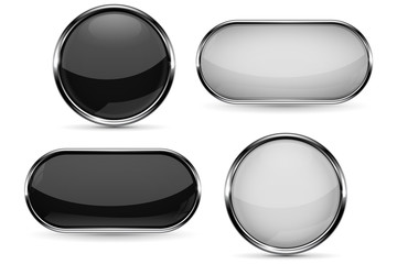 Black and white glass buttons with chrome frame