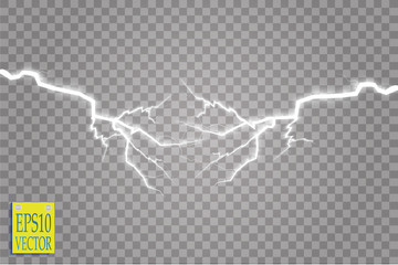 Set of lightnings. Thunder-storm and lightnings. Magic and bright lighting effects. Vector Illustration