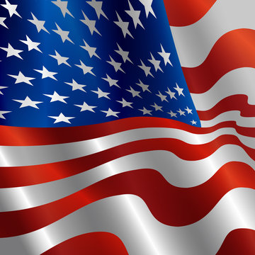 Image of American Flag, Symbol USA on a White Background, Stars and Stripes Illustration.