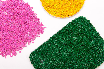 The plastic granules. Polymeric dye isolated on white background.