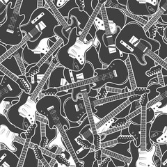 electric guitars seamless pattern. black and white music background. vector illustration