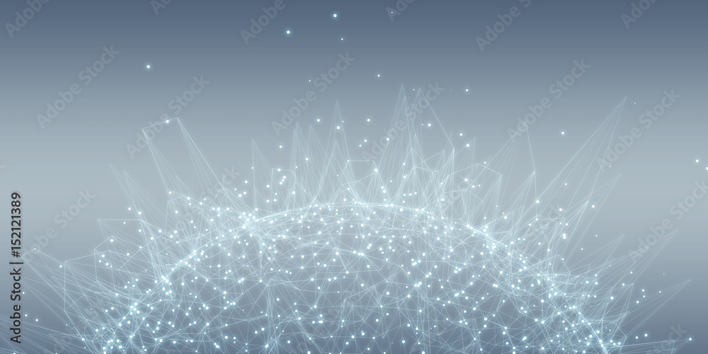 Poster flying network connection interface 3d rendering