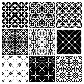 Decorative monochrome tile vintage patterns
