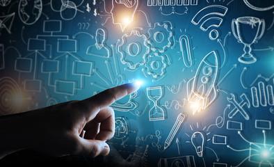 Businessman touching manuscript project presentation with his finger