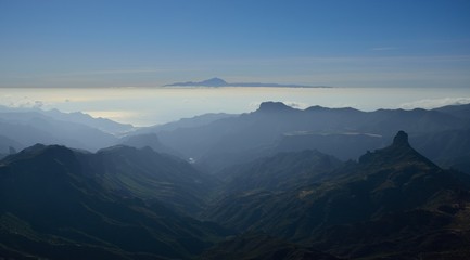 Fototapeta premium Mountains of Gran canaria, Roque Bentayga and Tenerife island, Canary islands