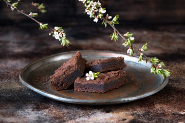 Chocolate brownie cake slices