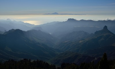 Mountains of Gran canaria, Roque Bentayga and Tenerife island, Canary islands
