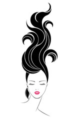 women long hair style icon, logo women face on white background