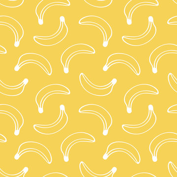 Yellow seamless pattern background with doodle, hand drawn bananas.