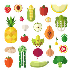 Fruit and vegetable flat style vector set. Part two.