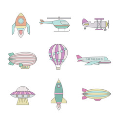 Air transportation outline colored icon set. Part five.