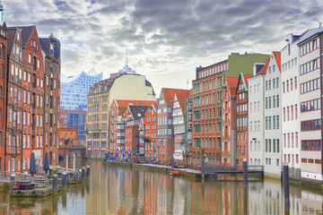 Fototapeta na wymiar Speicherstadt in Hamburg, street view of Hamburg, Germany