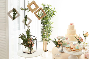 Table with sweets prepared for party