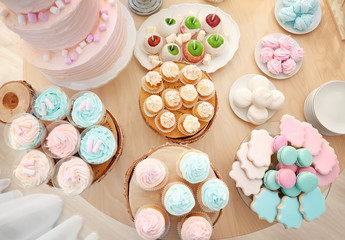Tasty sweets on table prepared for party