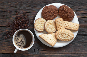Coffee and different cookies