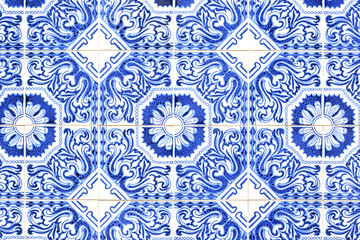 Traditional Portuguese ceramic tiles. Blue pattern detail