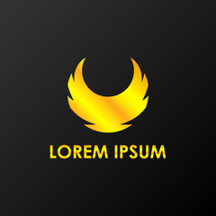 Wing, fly bird lowercase flat logo design template. Gold media icon. Vision Logotype concept idea.