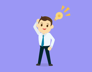 Businessman get idea with lamp icon and purple background vector illustration