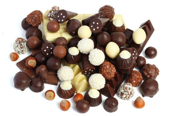 mix of chocolate candies sweets isolated on white background