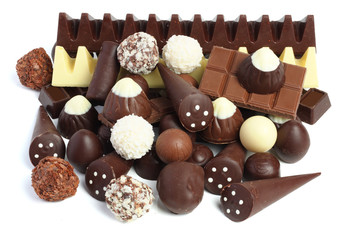 mix of chocolate candies sweets isolated on white background