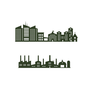 Silhouette cityscapes set with isolated white background vector illustration.Black buildings set.