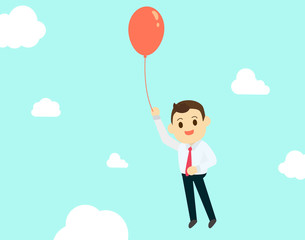 Businessman with air red balloon up high and sky background vector illustration