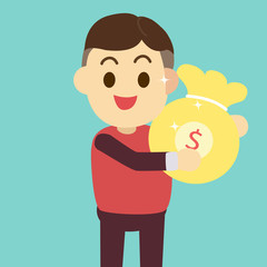 Man get money bag vector illustration,Rich man concept.flat cartoon design.