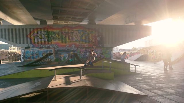 Group of people rollerblading. Inline skaters in motion. Ride and have fun.