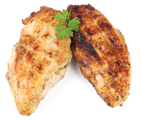 Grilled chicken fillet isolated on white background