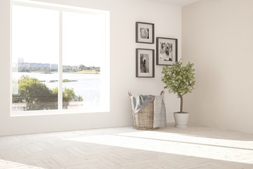 White empty room. Scandinavian interior design. 3D illustration