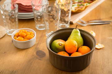 Friendly family dinner party preparation