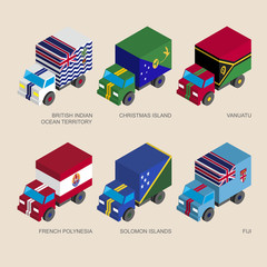 Isometric 3d cargo trucks with