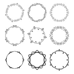 Hand drawn circle vignette frames set isolated