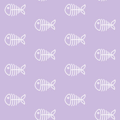 white fish skeleton on a purple background marine sea bone pattern seamless vector