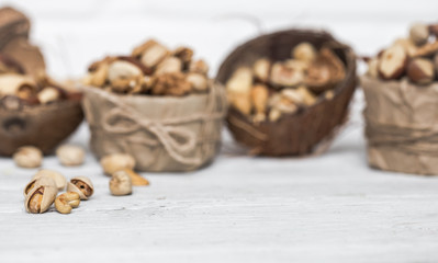 different nuts in a plate closeup