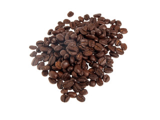 Scattering of coffee beans isolated on white background