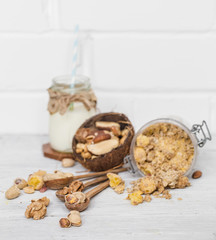 different nuts in plates