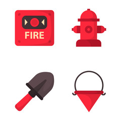 Fire safety equipment emergency tools firefighter safe danger accident protection vector illustration.