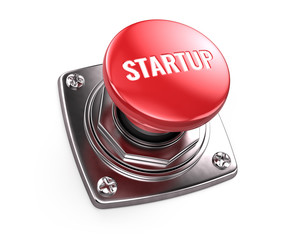 Red startup button - start up concept. 3d render