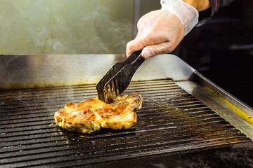 closeup of a steak on grill