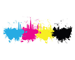 Cmyk building cityscape pattern splash