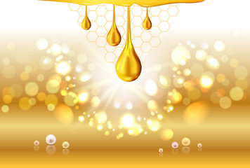 Golden oil drops shiny sparkles
