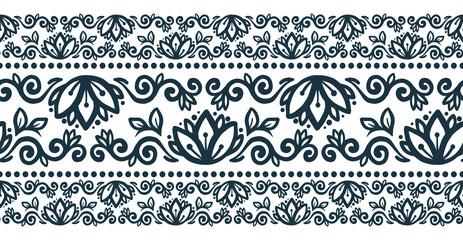 Tribal flowers style vector seamless line pattern