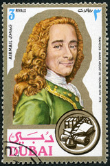 DUBAI - 1971: shows Francois Marie Arouet de Voltaire (1694-1778), writer, portraits