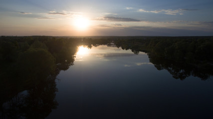 River at sunset from the height