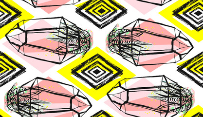 Handgezeichnete Vektor abstrakte nahtlose Muster mit Terrarium und Sukkulenten in Pastellfarbe isoliert auf weißem Hintergrund. Design für Dekoration, Mode, Stoff, Datum speichern, skandinavisches Dekor
