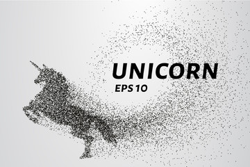 The unicorn of the particles. Unicorn consists of small circles and dots. Vector illustration.