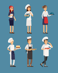 Lovely line-up group of restaurant staff characters